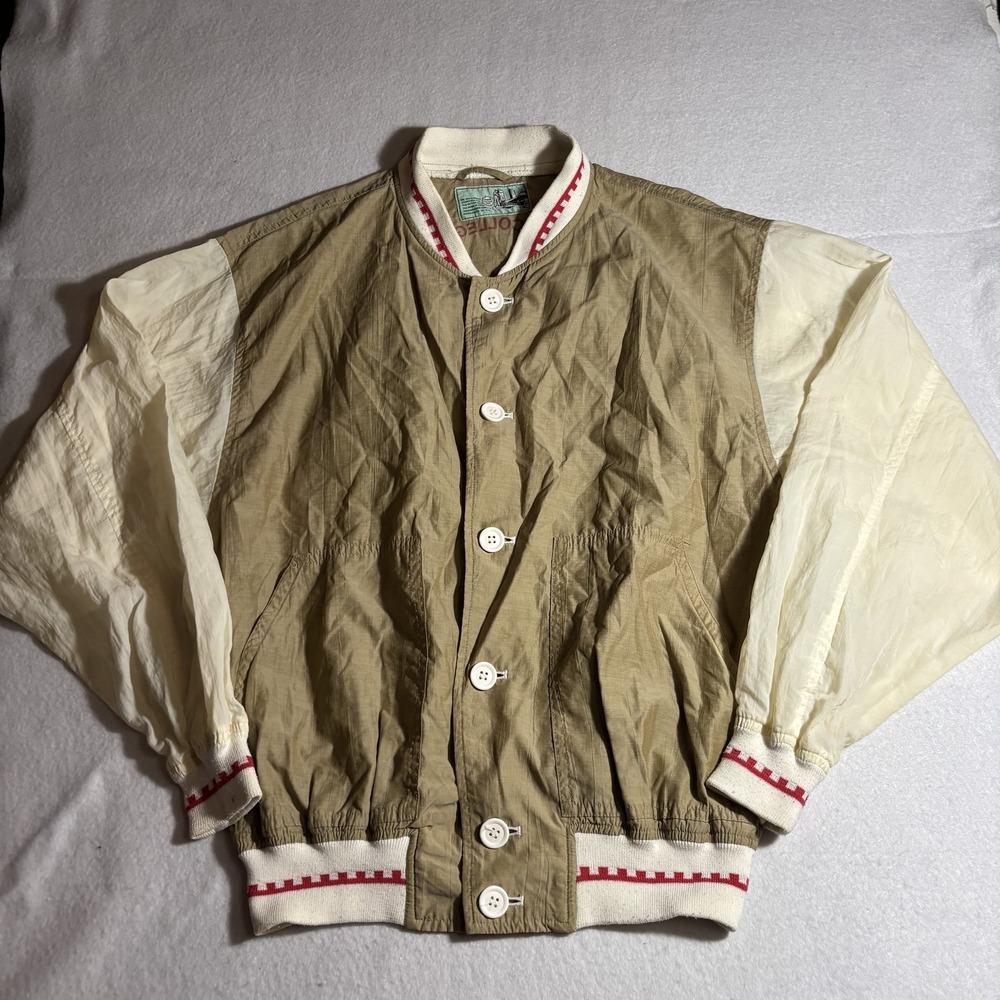 Vintage Sun Valley Jacket Mens Medium Tan Cream Urban College Boy‎ Bomber